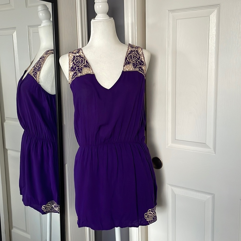 AKIRA Purple mini dress with lace cutout detail
